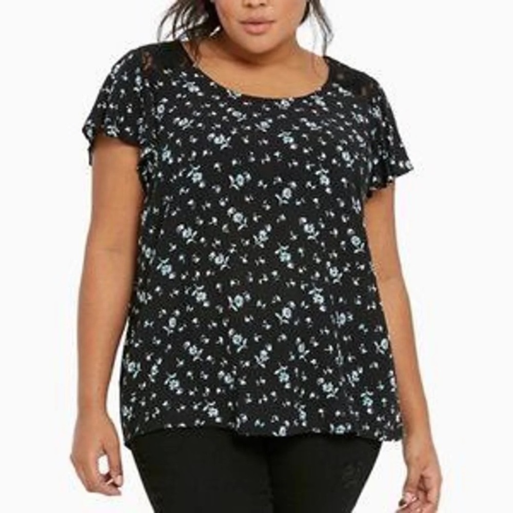 Torrid | Black Floral Lace Short Sleeve Blouse Size 2X Plus Size